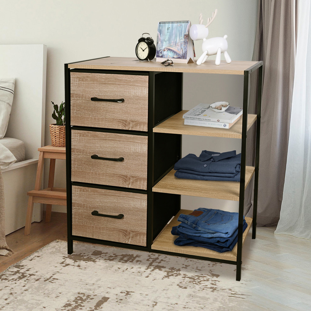 【AOTTO】日式和風木紋三層抽屜收納架(AS-801)