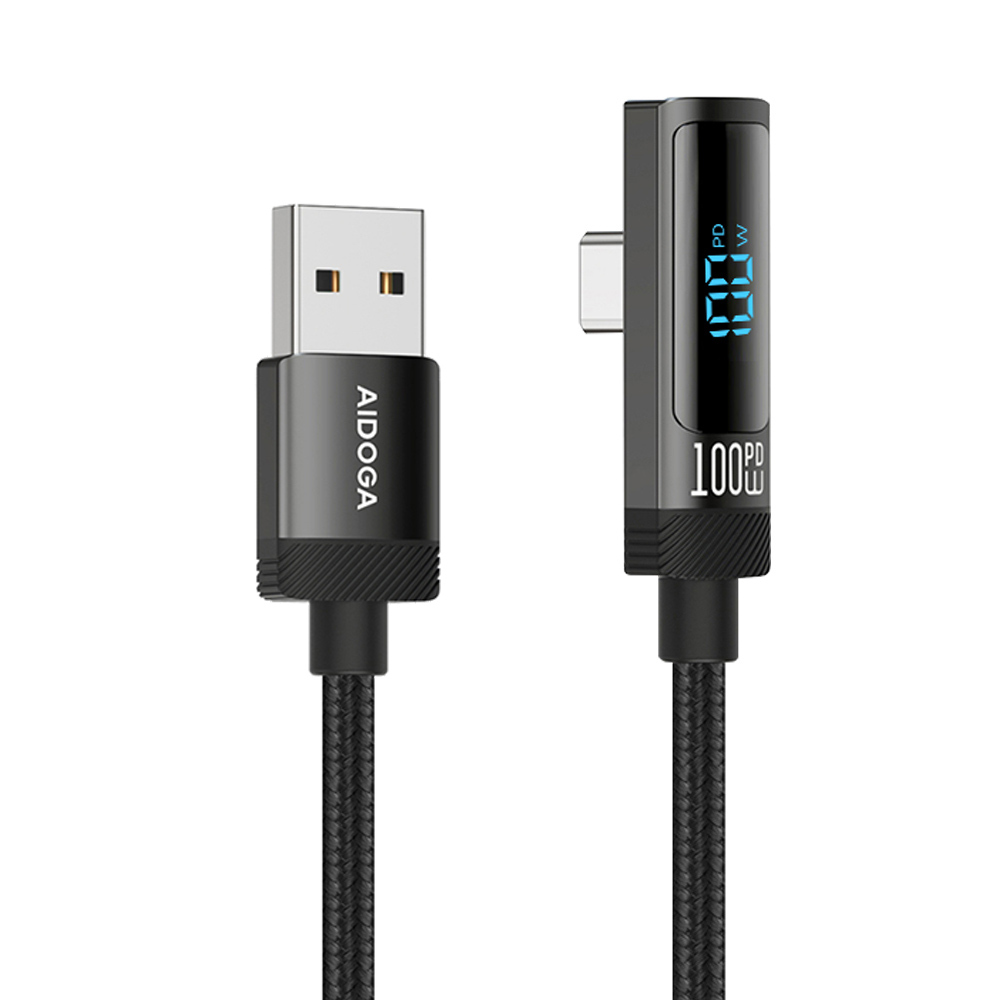 AIDOGA 艾迪伽 Type-C充電線傳輸線快充線 L型彎頭 數顯 100W FlexiPro系列 1.2M