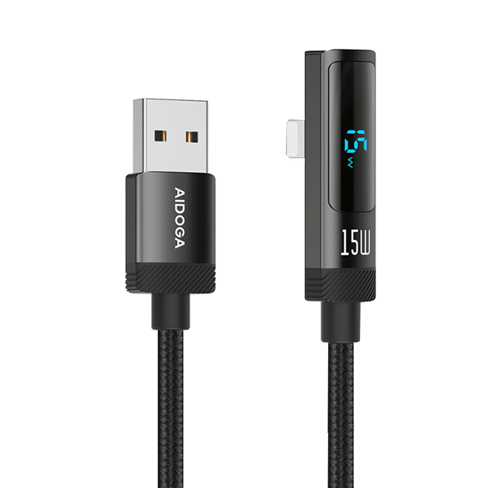AIDOGA 艾迪伽 iPhone/Lightning充電線傳輸線快充線 L型彎頭 數顯 FlexiPro系列 1.2M