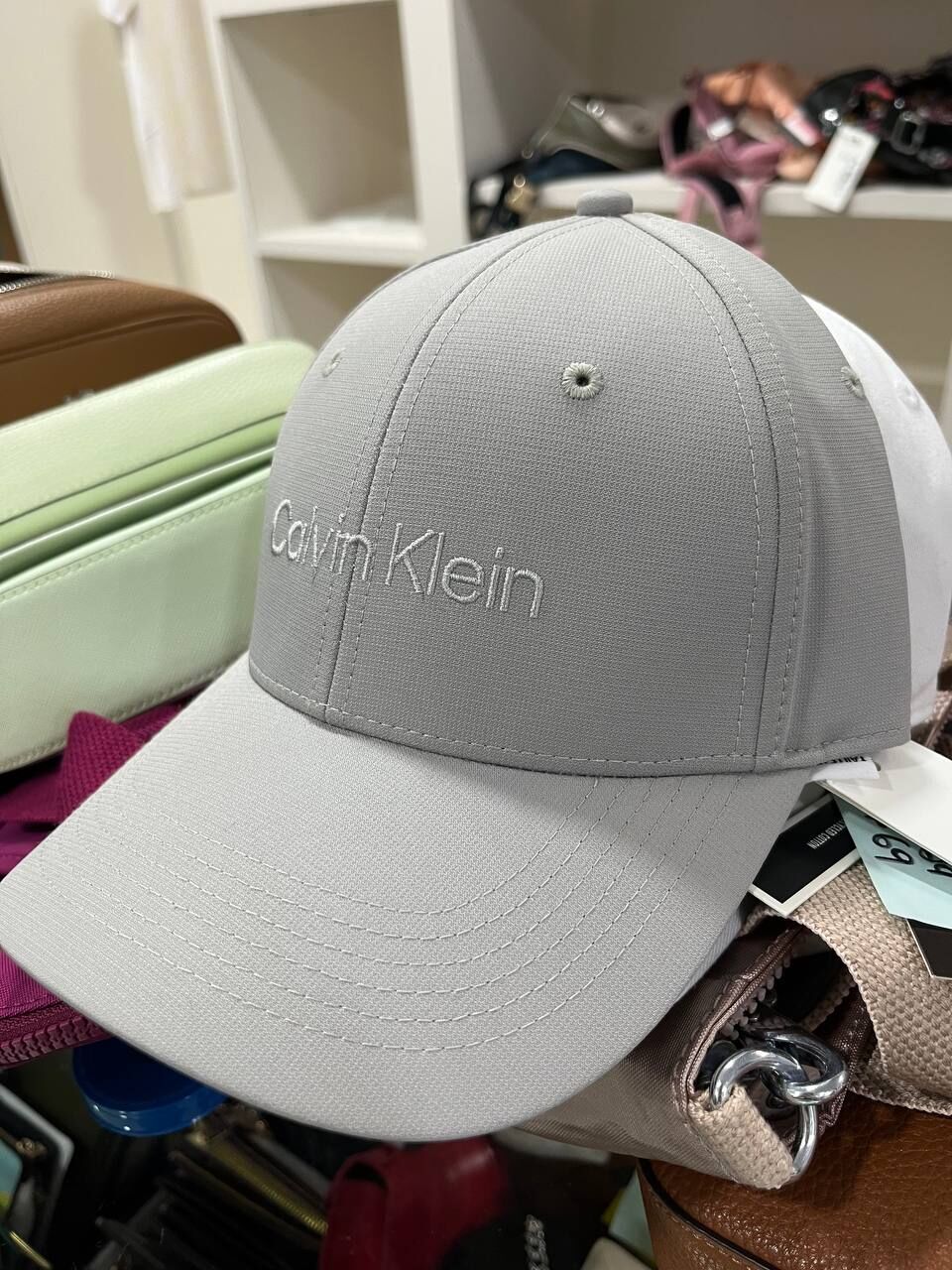[S] CALVIN KLEIN HEATHER GREY RECYCLED POLYESTER LOGO EMBROIDERY BASEBALL CAP, 198294090323 (SCK772)