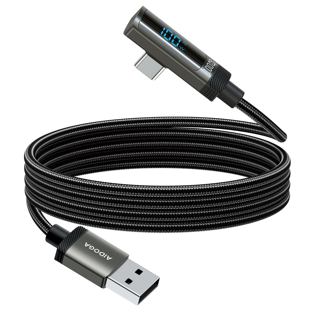 AIDOGA 艾迪伽 100W Type-C充電線傳輸線快充線 數顯 L型彎頭 FlexiPro系列 1.2M