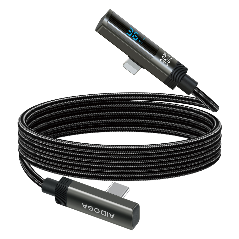 AIDOGA 艾迪伽 Type-C TO Lightning PD充電線傳輸線 L型彎頭 數顯 36W快充 FlexiPro系列 1.2M