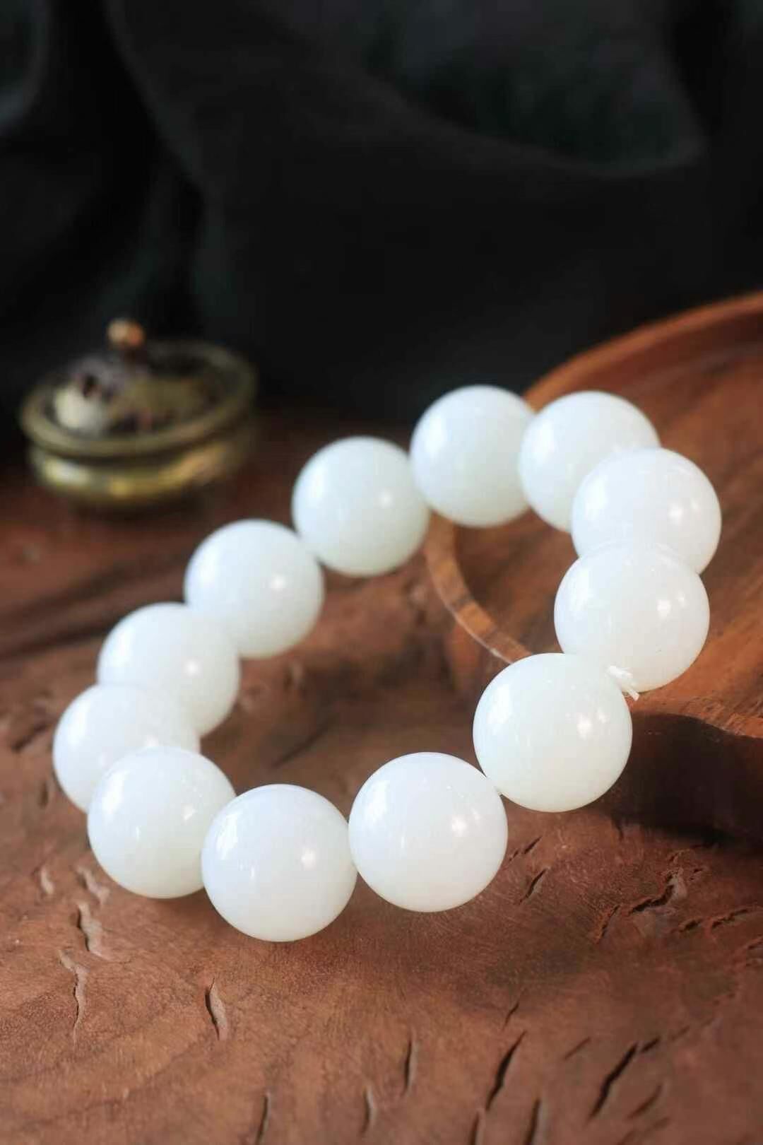 62718 和田玉羊脂白珠圓玉潤手串 (20mm直徑)