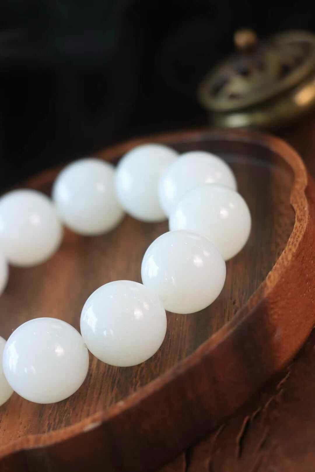 62718 和田玉羊脂白珠圓玉潤手串 (20mm直徑)