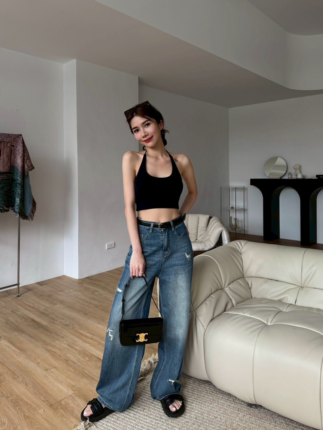 率性刷破牛仔寬褲