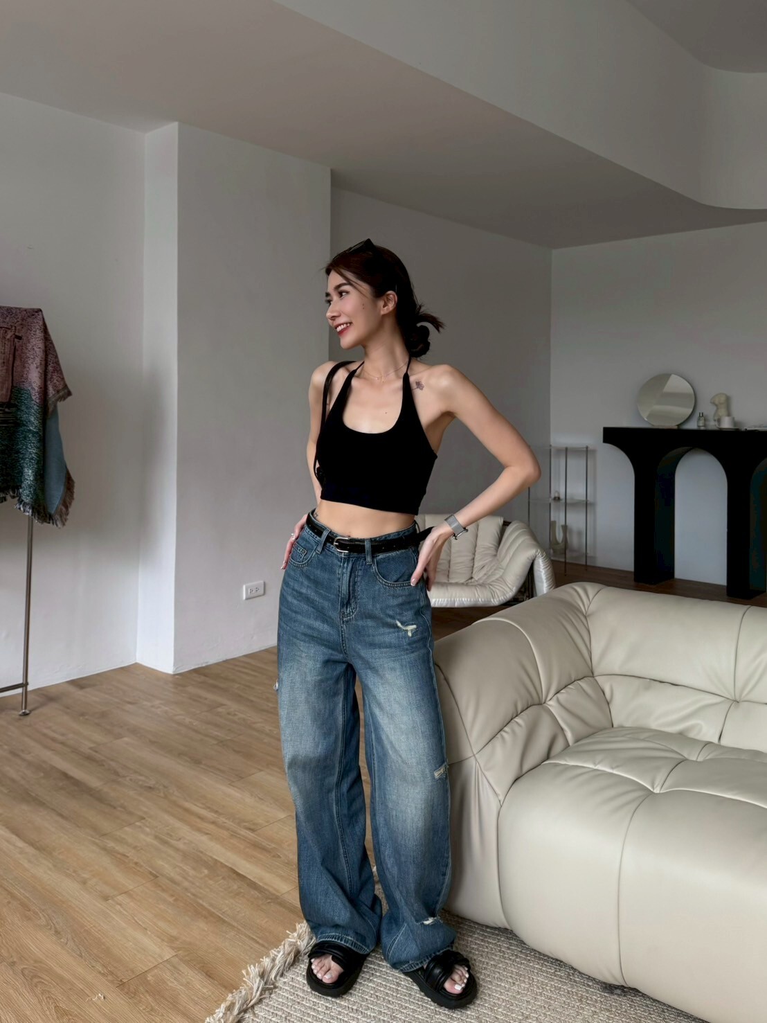 率性刷破牛仔寬褲