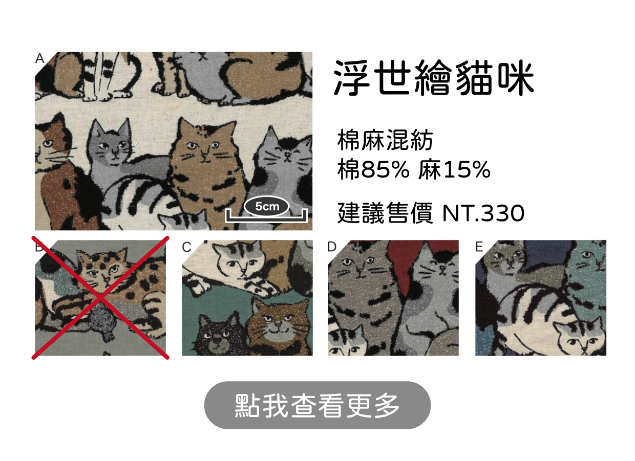 浮世繪貓咪 棉麻混紡