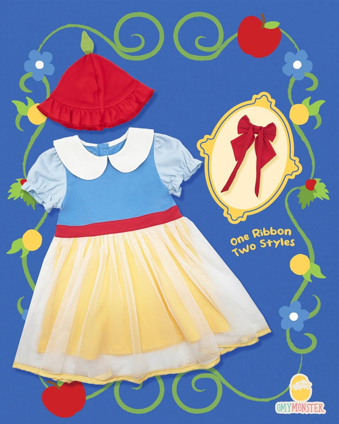 OMYMONSTER 甜美蘋果公主造型連身紗裙連兩用髮帶