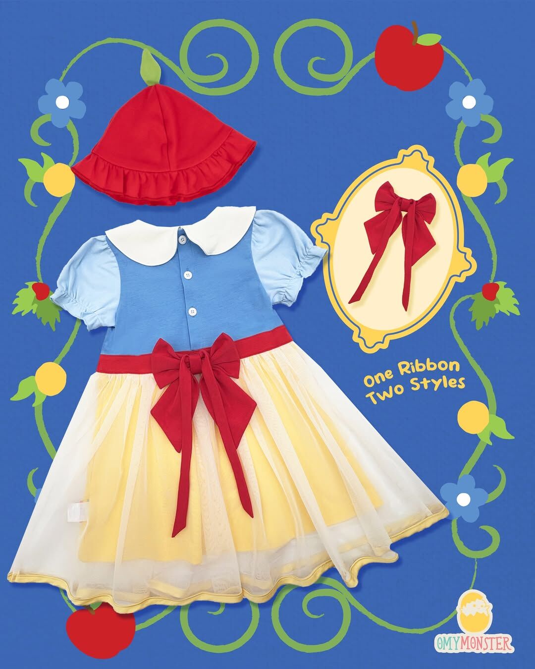 OMYMONSTER 甜美蘋果公主造型連身紗裙連兩用髮帶