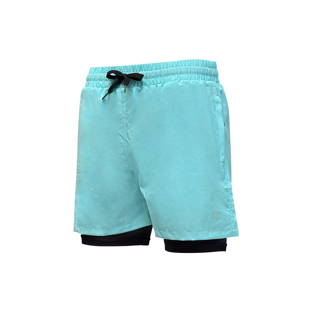 男士純色內襯游泳沙灘褲 - 淺藍