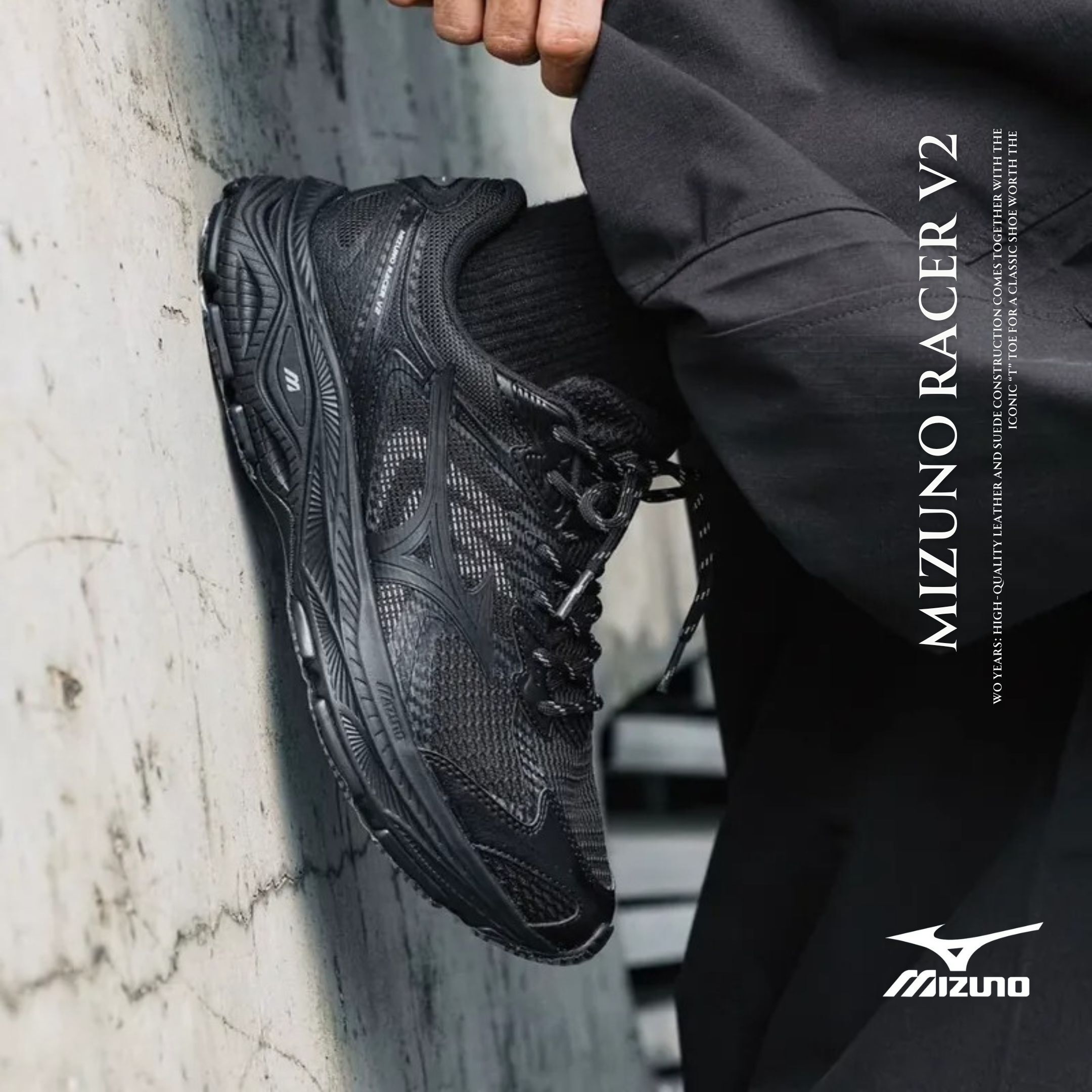 NICEDAY 代購 Ｍizuno Racer V2 復古 全黑 網眼 拼接 Y2K 慢跑鞋 D1GH250604