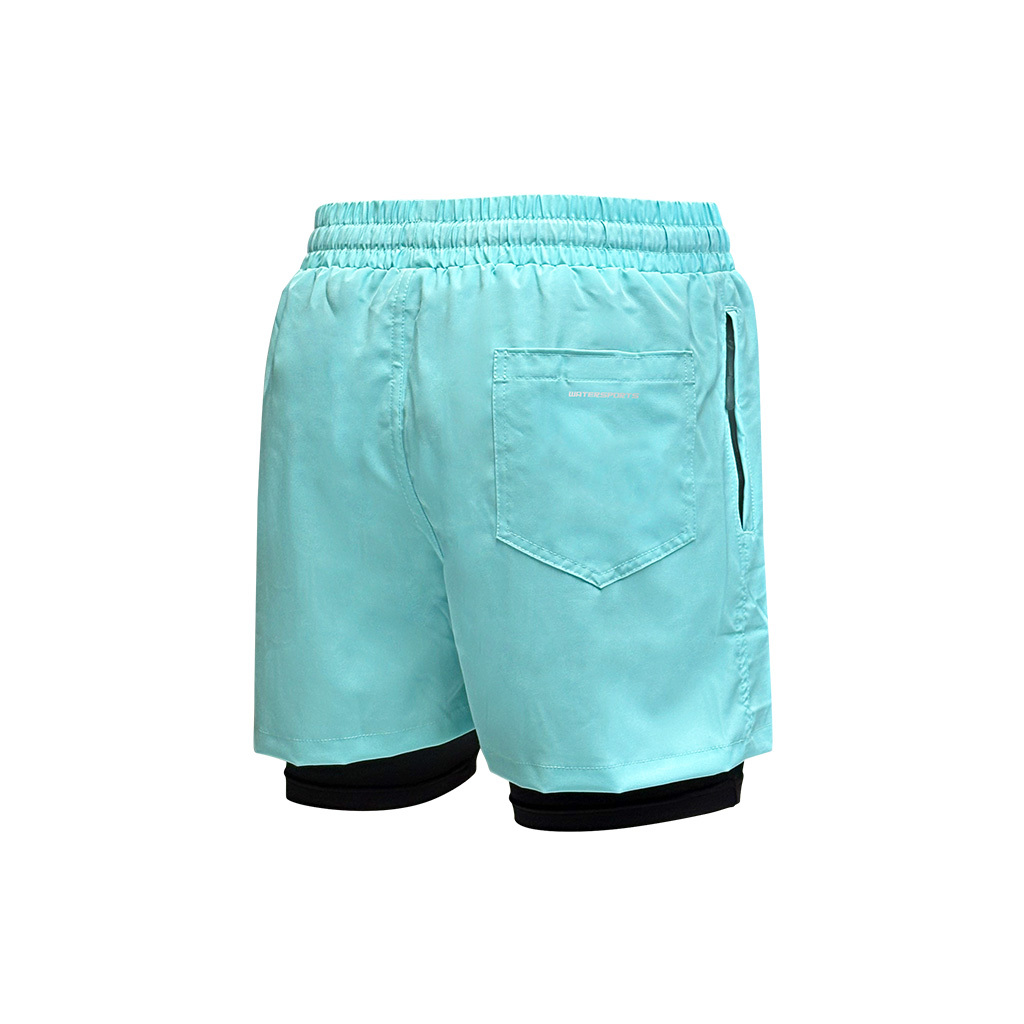 男士純色內襯游泳沙灘褲 - 淺藍