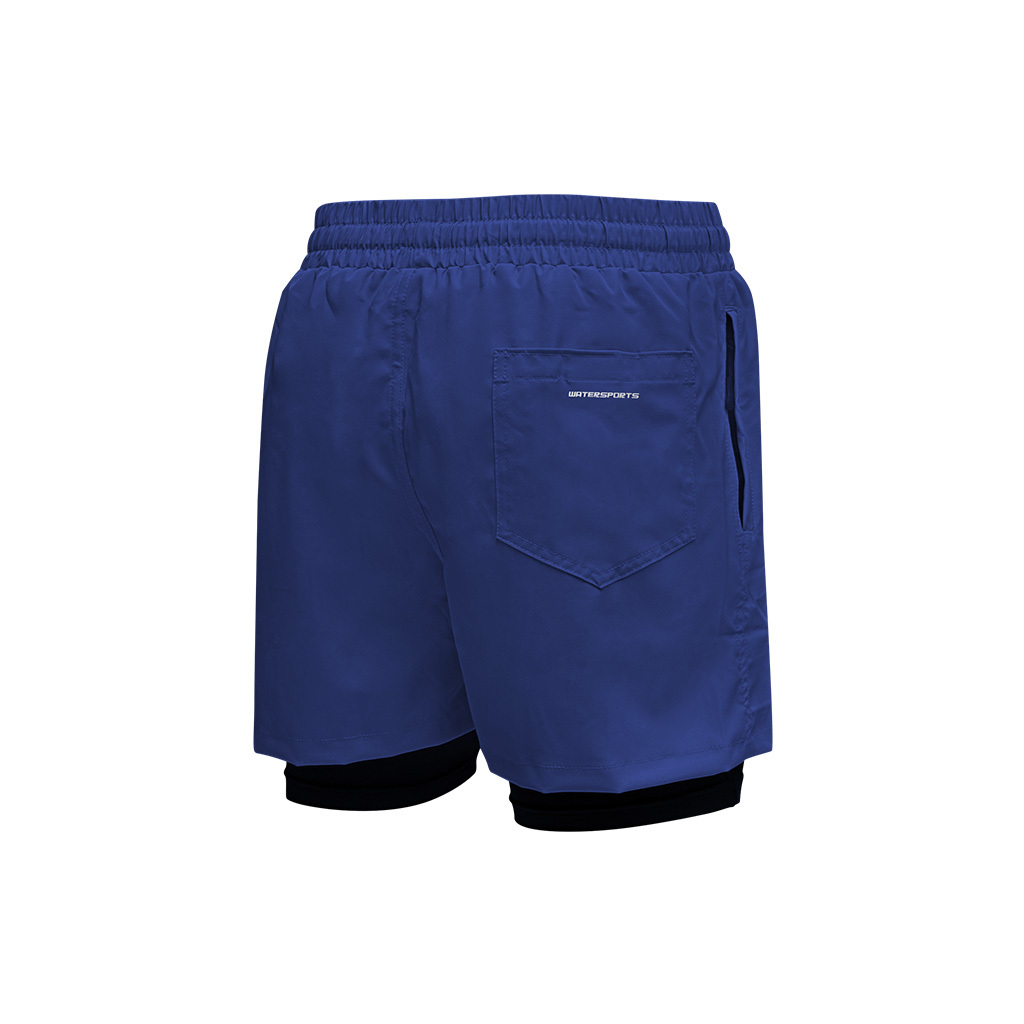 男士純色內襯游泳沙灘褲 - 深藍