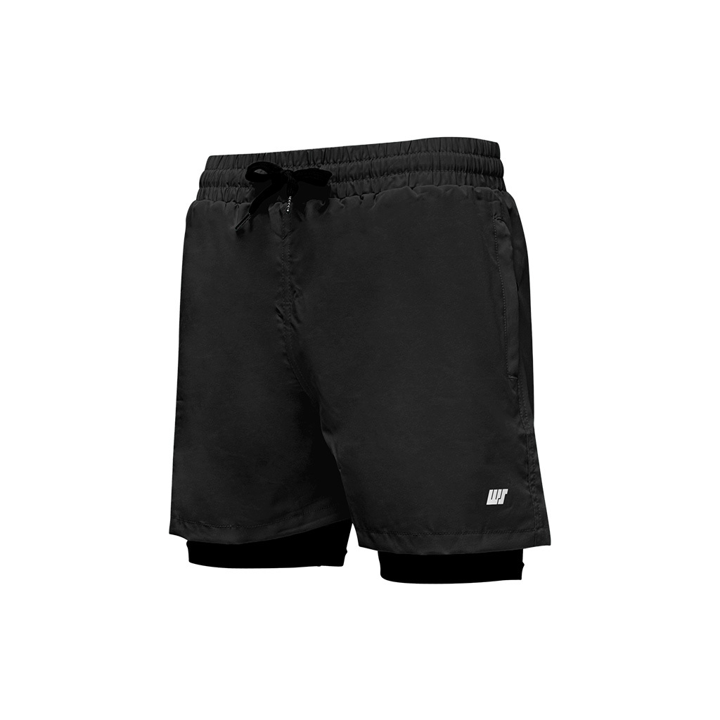 男士純色內襯游泳沙灘褲 - 黑