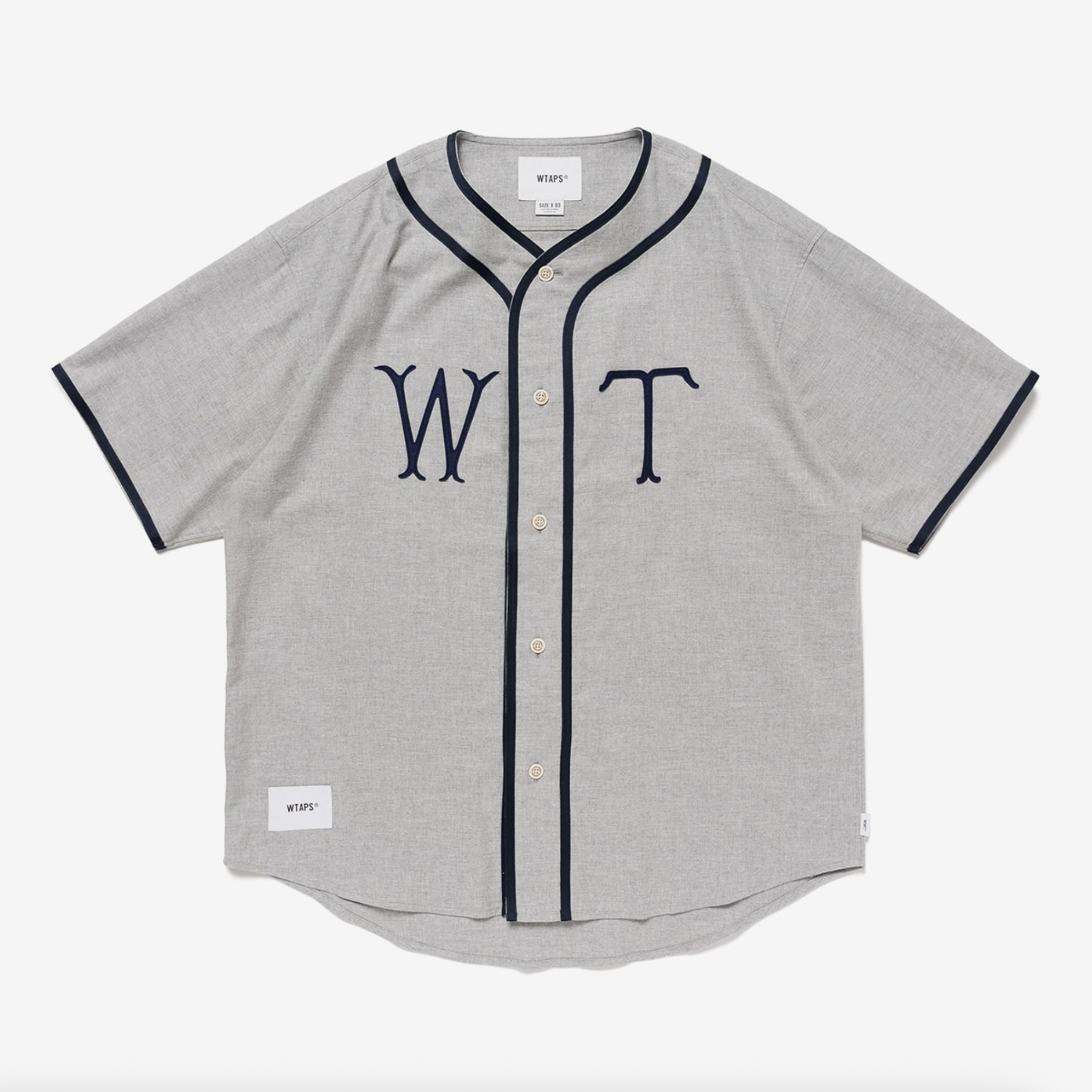 -(B4e01)-WTAPS LEAGUE / SS / COTTON. TWILL BASEBALL 布貼 棒球 球衣 灰色-251TQDT-SHM09