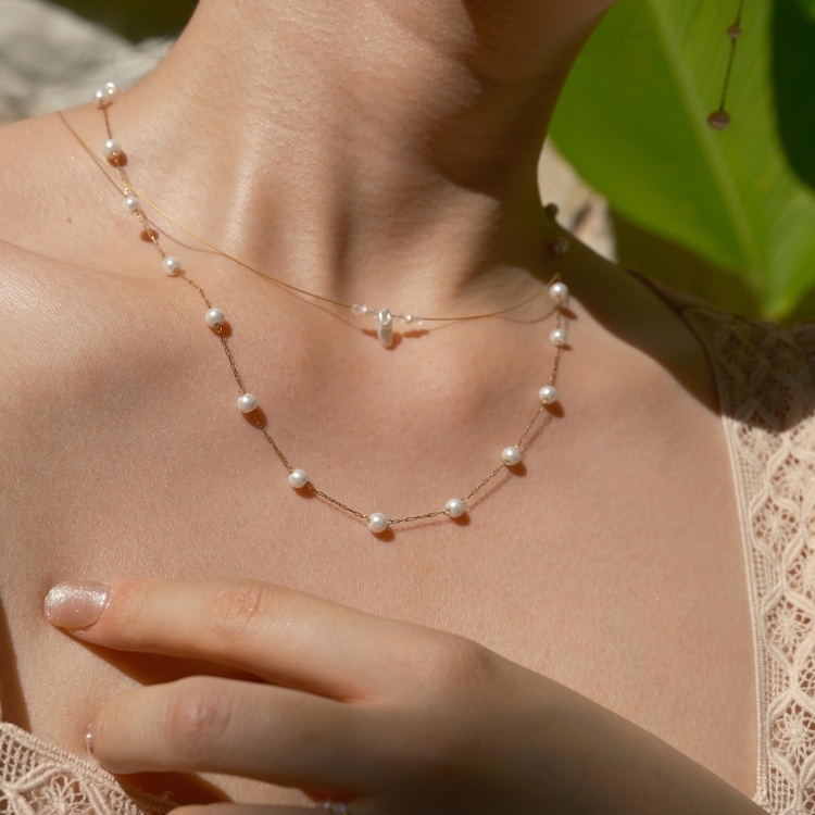 輕奶油的海鹽日光 日本貝珠 珍珠 鈦鋼項鍊