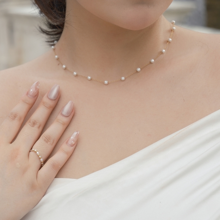 輕奶油的海鹽日光 日本貝珠 珍珠 鈦鋼項鍊