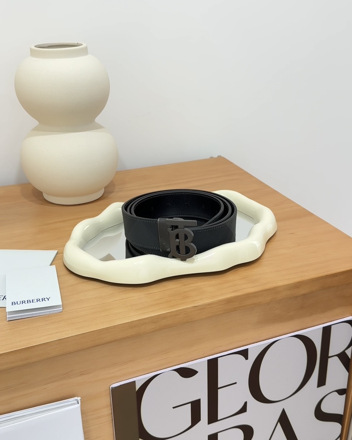 BURBERRY｜TB格紋雙面皮帶 炭灰 100