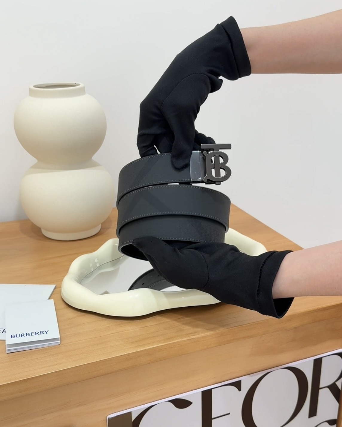 BURBERRY｜TB格紋雙面皮帶 炭灰 100