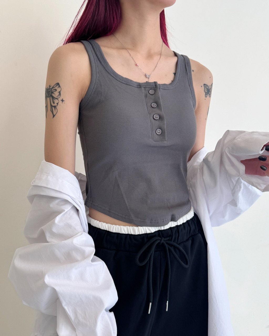 辣妹包色款螺紋背心(附胸墊)-8817