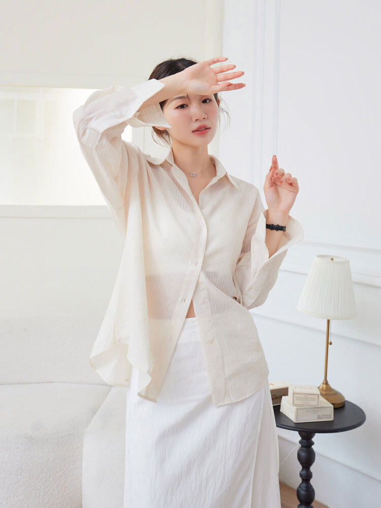 OH！HER 條紋透膚涼感襯衫