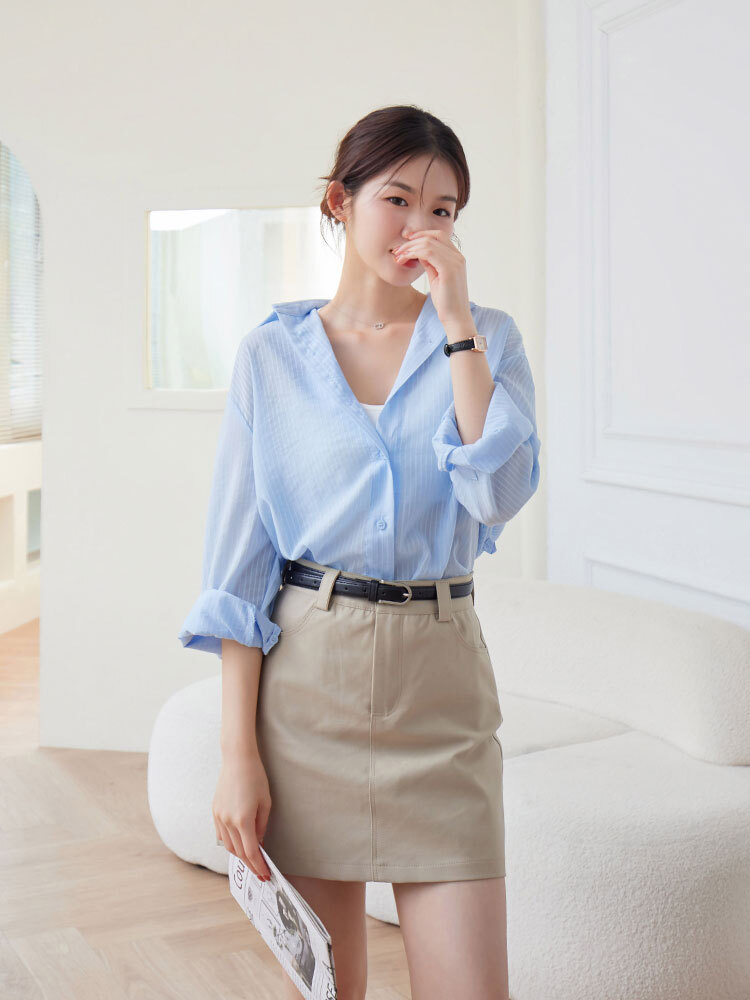 OH！HER 條紋透膚涼感襯衫