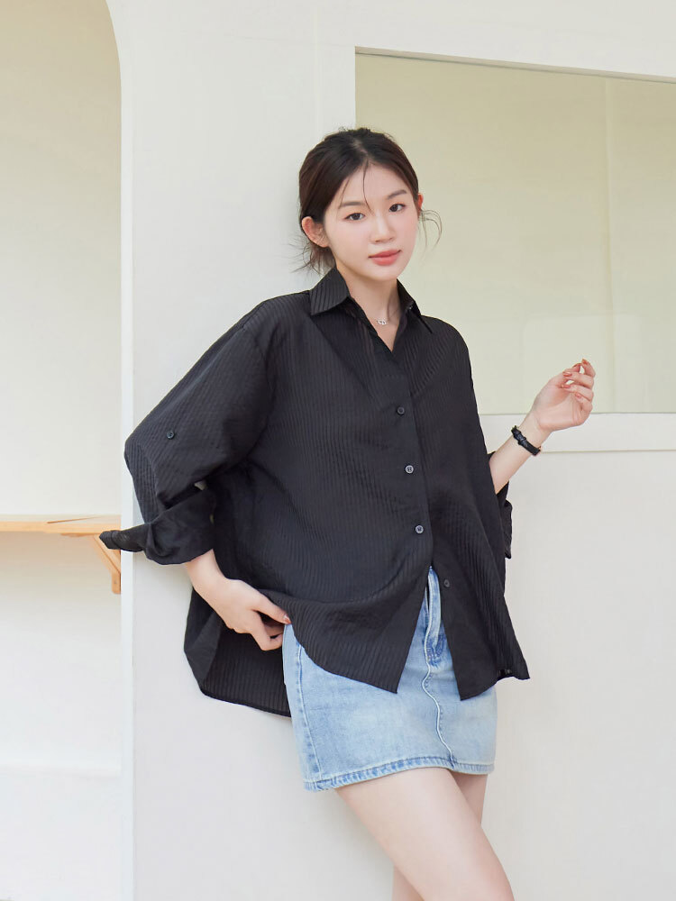 OH！HER 條紋透膚涼感襯衫