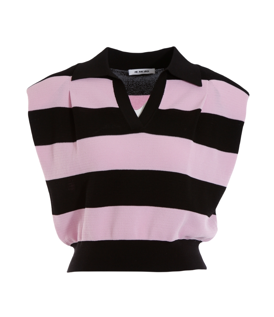 BD10201A1 寬條紋無袖寬肩polo襯衫