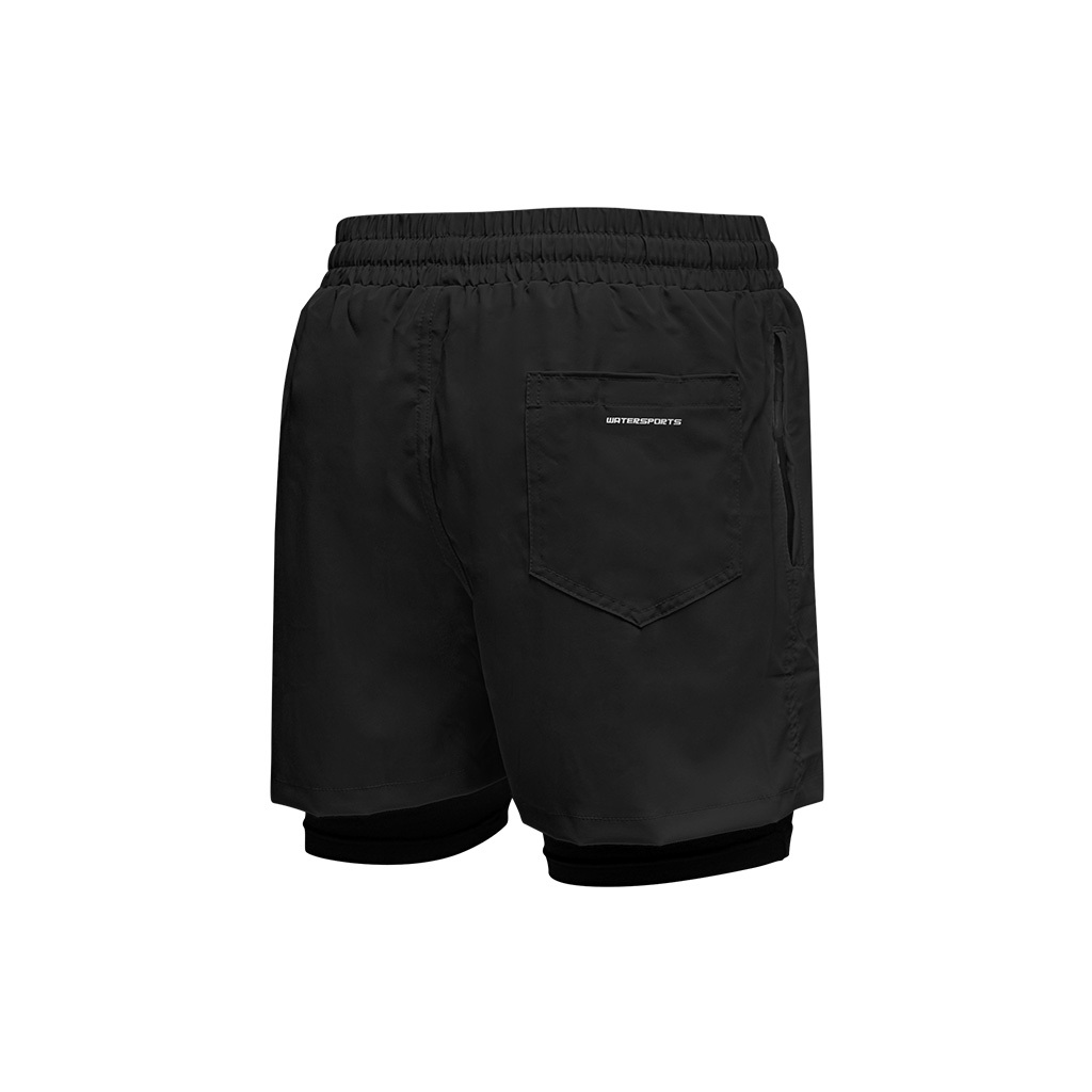 男士純色內襯游泳沙灘褲 - 黑