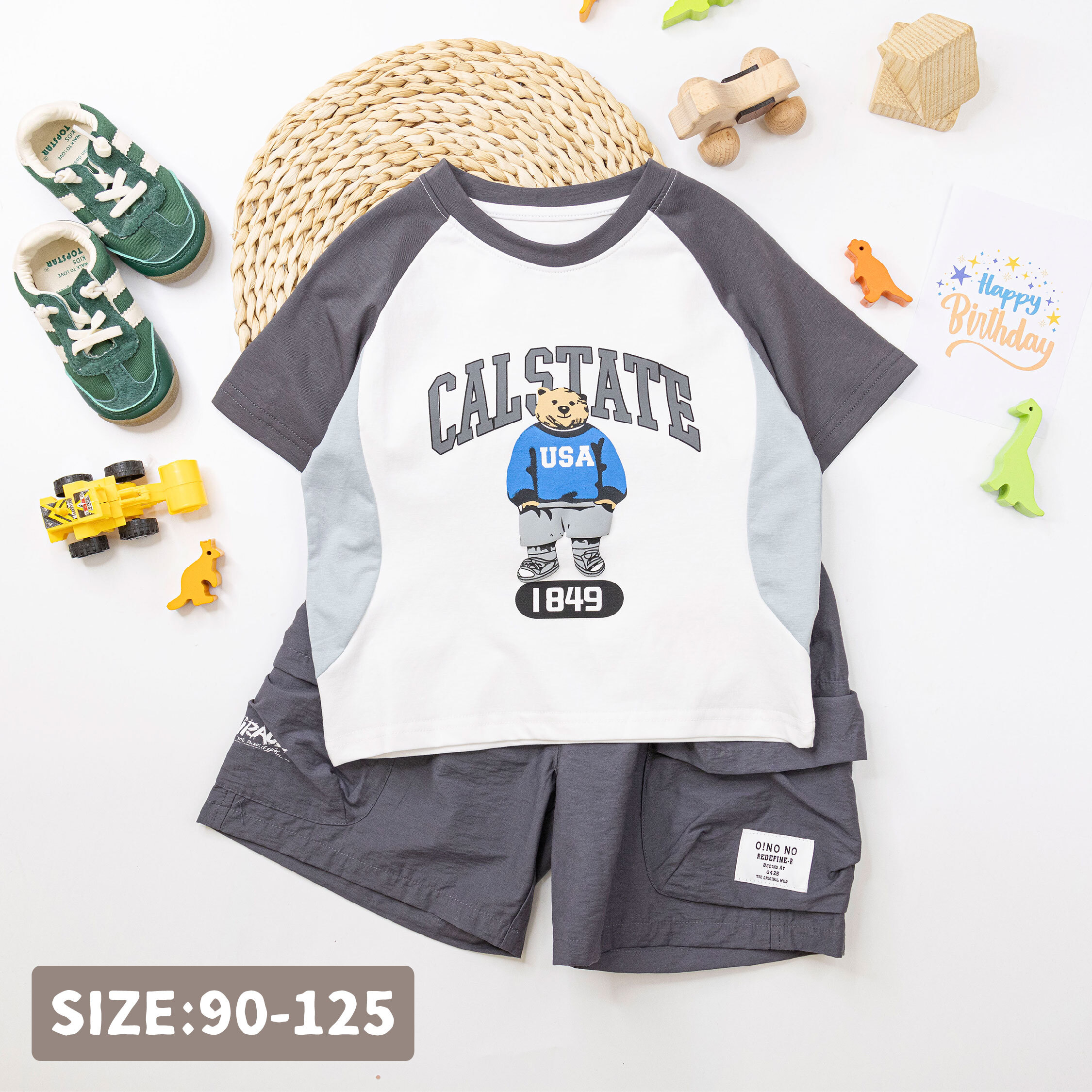 潮流小熊1849拼接袖上衣 (H50674)