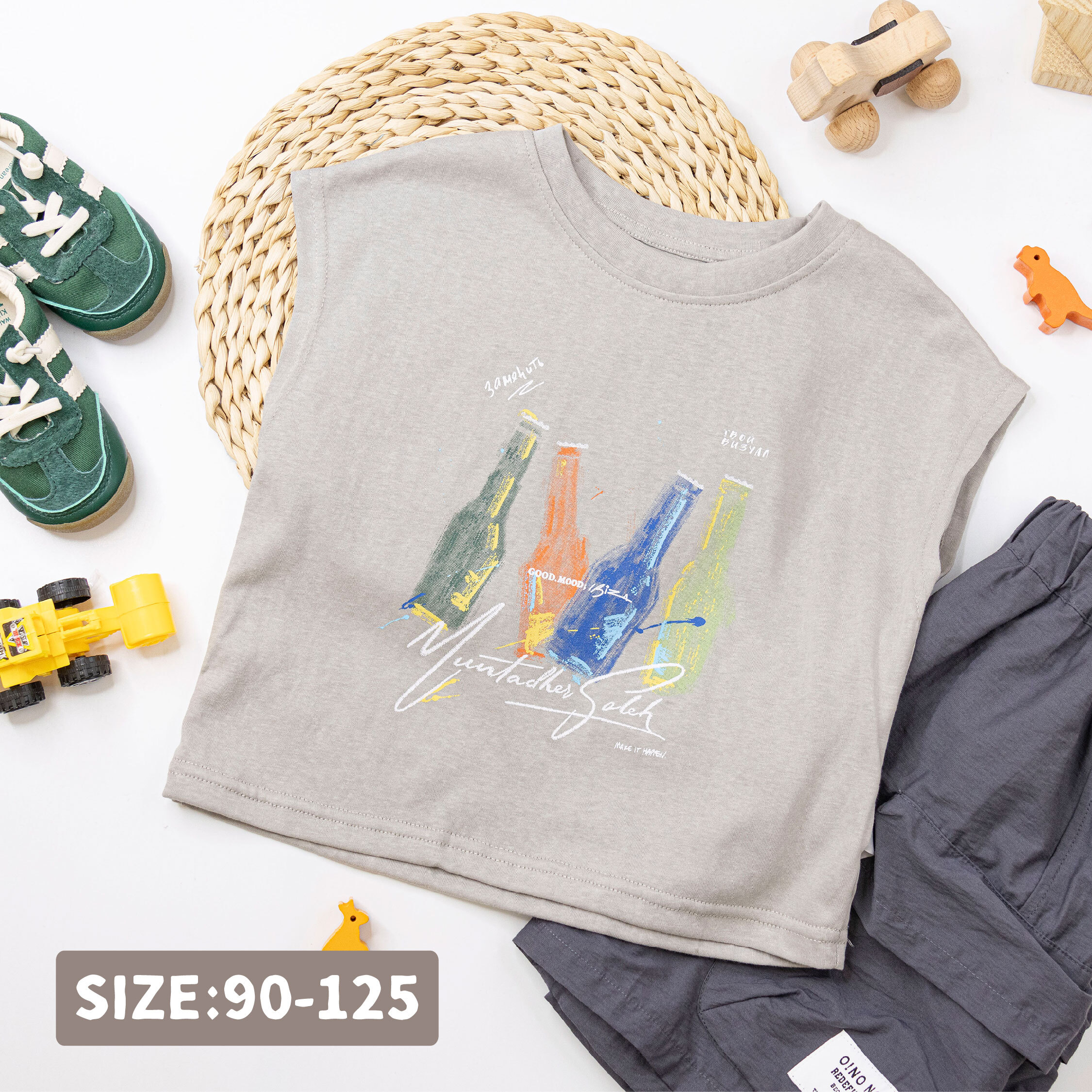 塗鴉彩繪飲料瓶舒適無袖上衣/背心 (H50668)