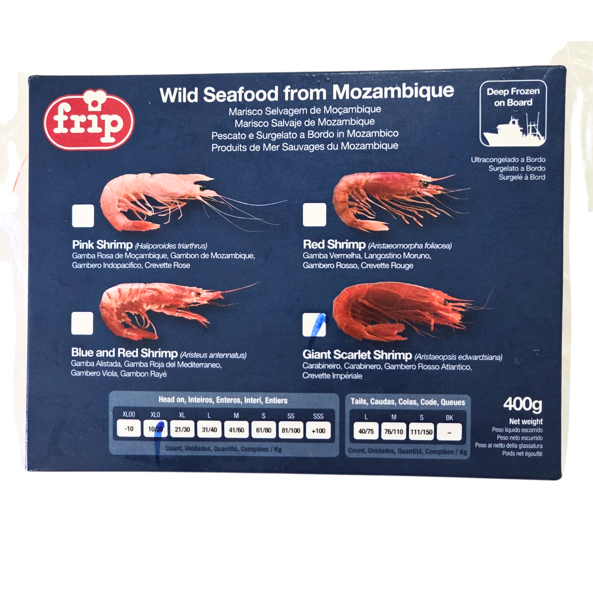 Africa Mozambique Wild Carabineiro Scarlet Shrimp, 9-11pcs  400g / box +/-5% (Frozen，-18℃)