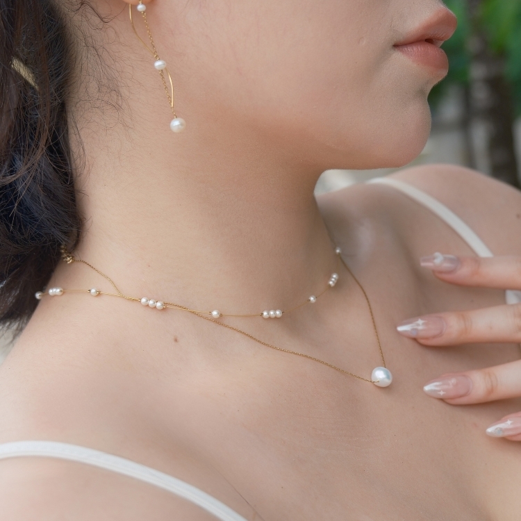 珠光海岸線 日本貝珠 珍珠 鈦鋼項鍊