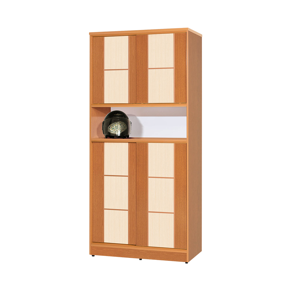 南亞塑鋼-3尺方塊直飾條四推/拉門中開放防水塑鋼高鞋櫃