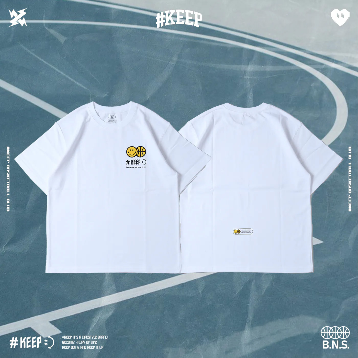 #KEEP SMILEY HOOPS TEE 白色 黑色 印花 休閒 微笑籃球 短TEE【KS301】