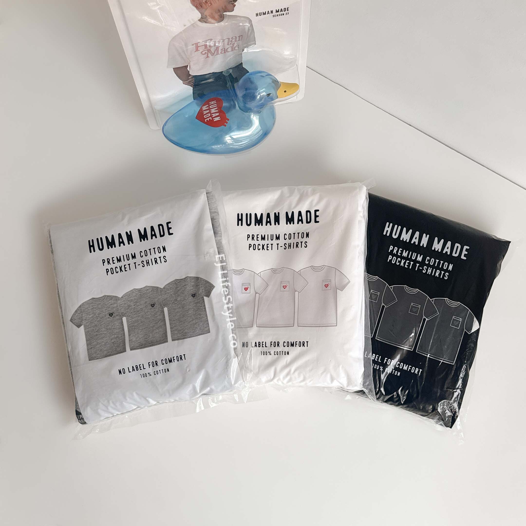 HUMAN MADE 3-PACK POCKET T-SHIRT SET 愛心 口袋短袖 短T 三件一組 白 黑 灰 / 現貨