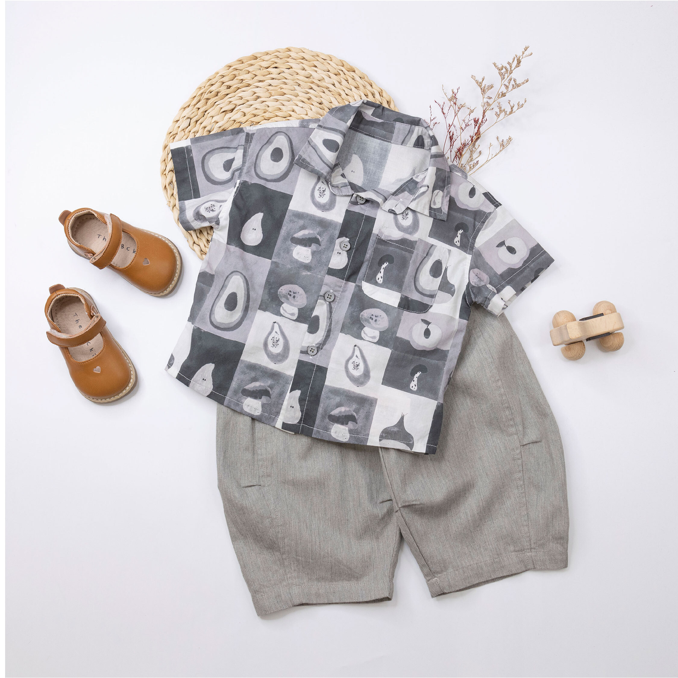 黑灰藝術抽象圖案襯衫/上衣 (H50676)