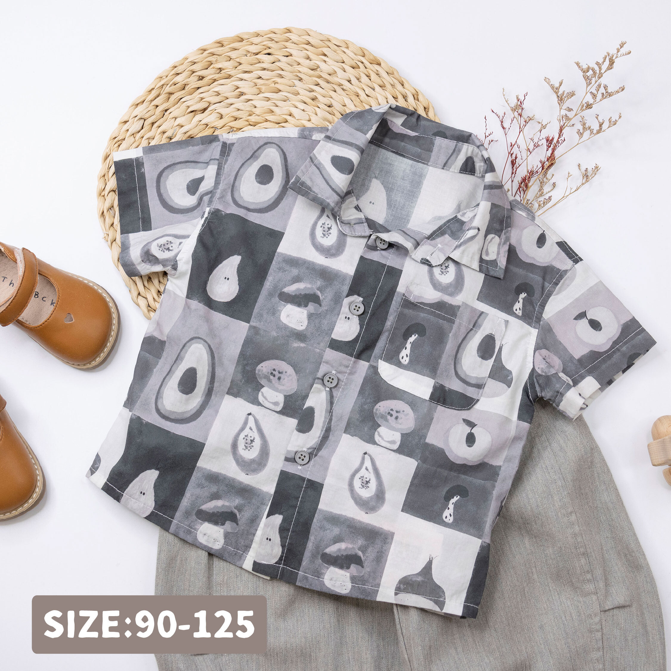 黑灰藝術抽象圖案襯衫/上衣 (H50676)