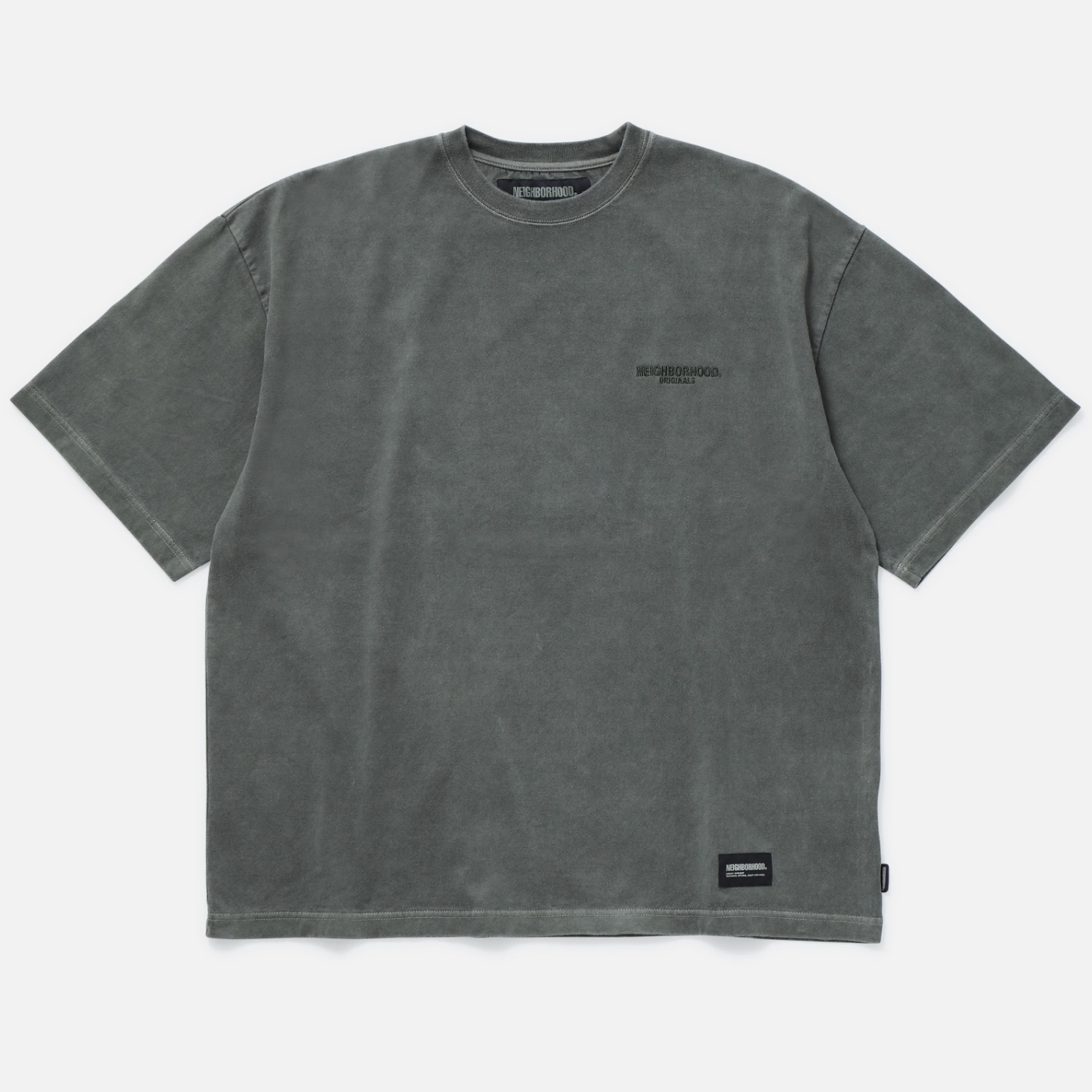 -(B4e02)-NEIGHBORHOOD PIGMENT DYED CREWNECK 刺繡 水洗 短Ｔ黑色/橄欖綠 -251FPNH-CSM13