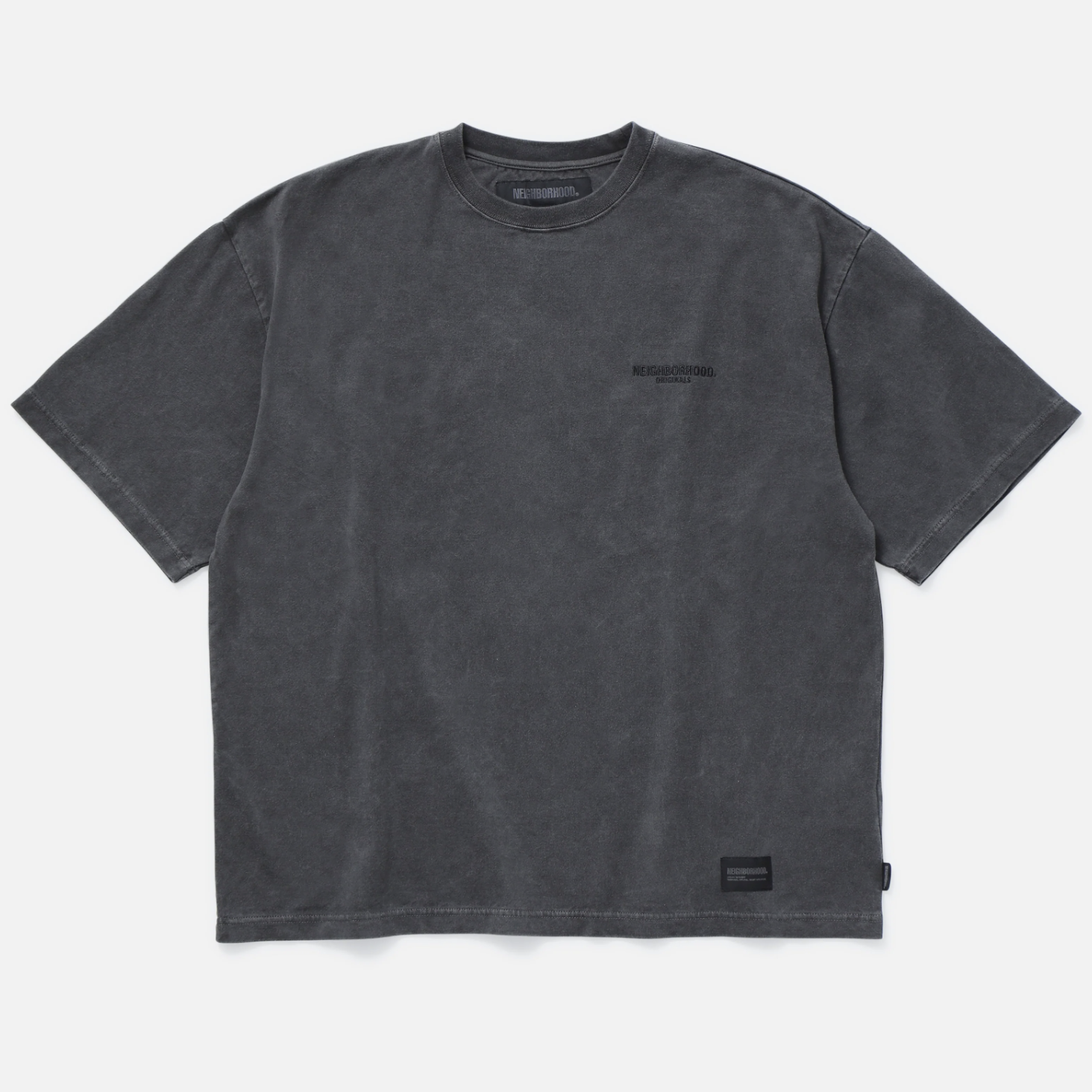 -(B4e02)-NEIGHBORHOOD PIGMENT DYED CREWNECK 刺繡 水洗 短Ｔ黑色/橄欖綠 -251FPNH-CSM13