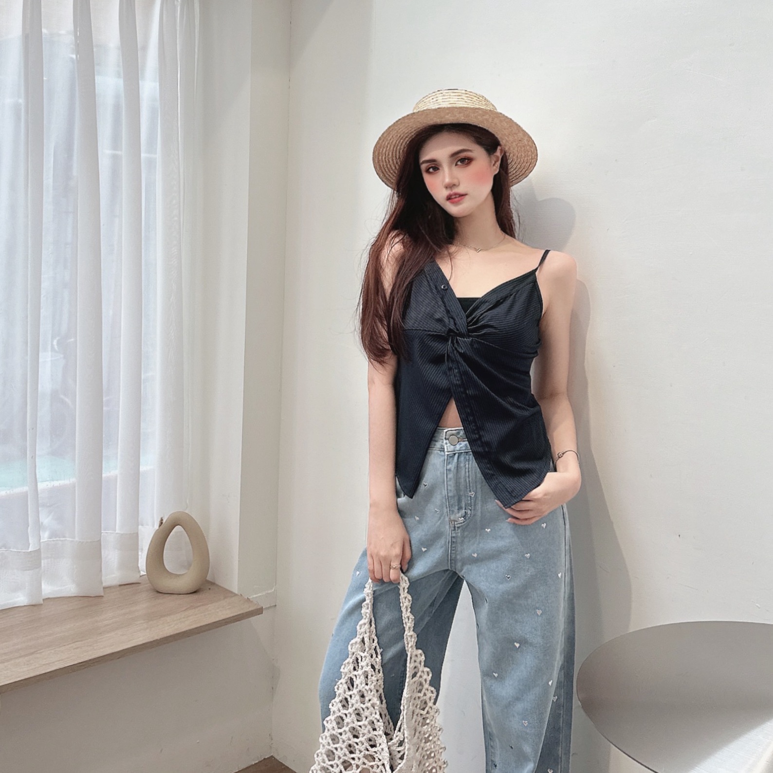 扭結開衩線條紋背心/二色