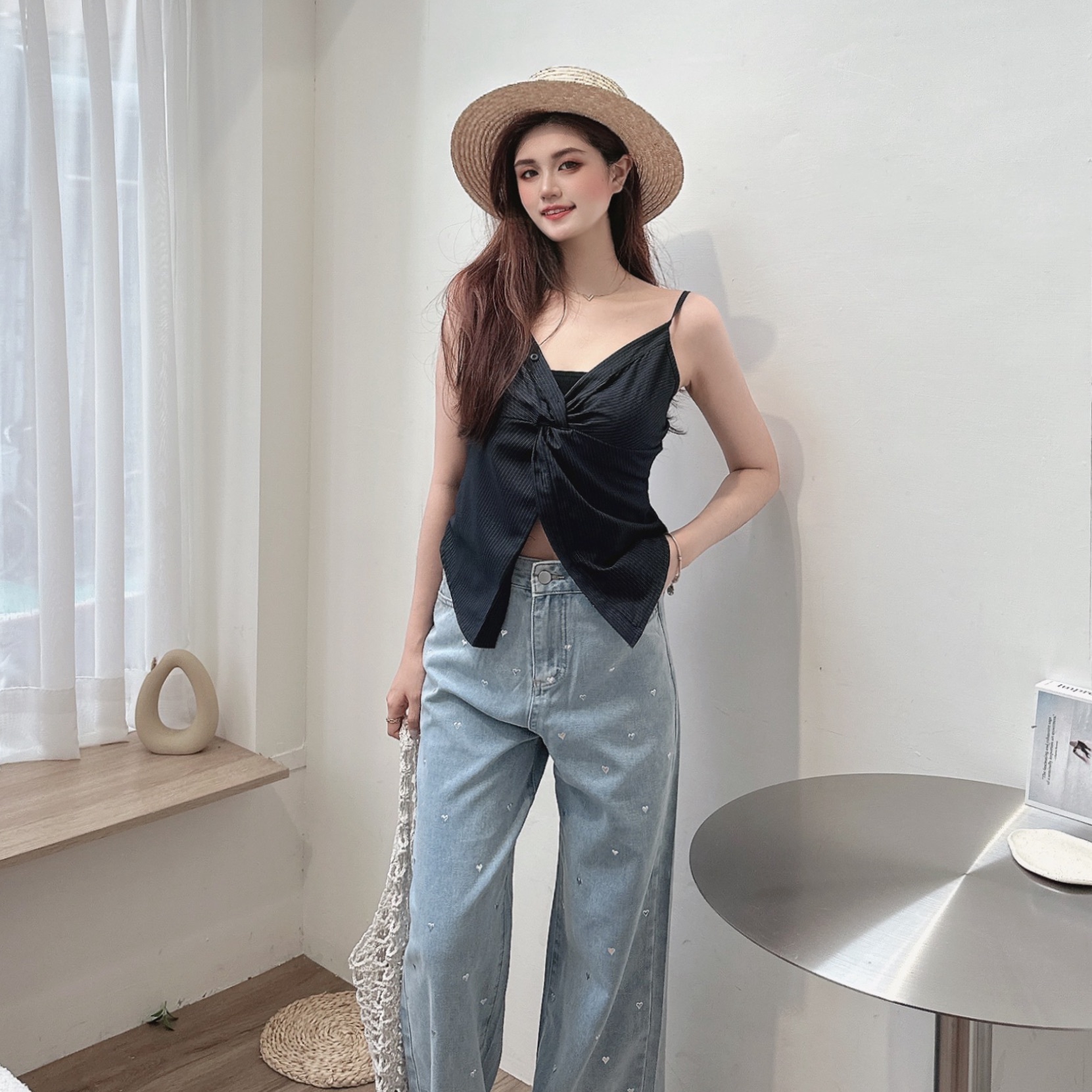 扭結開衩線條紋背心/二色