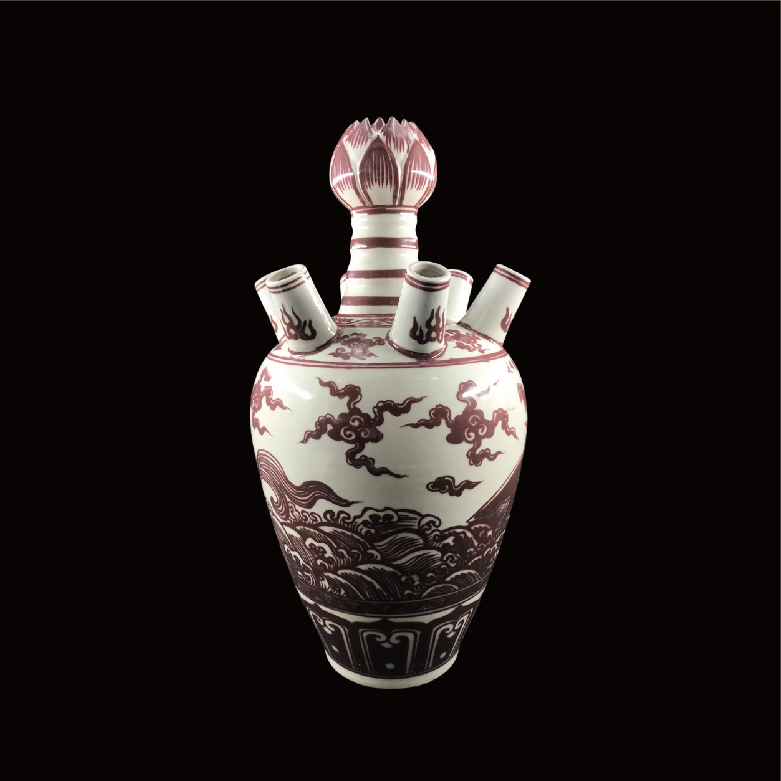 "大明宣德年製"款 白釉蓮花瓶口多口紅花瓶