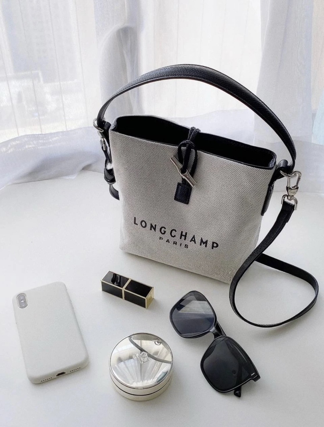 LONGCHAMP 瓏驤 ROSEAU 17 帆布亞麻水桶包