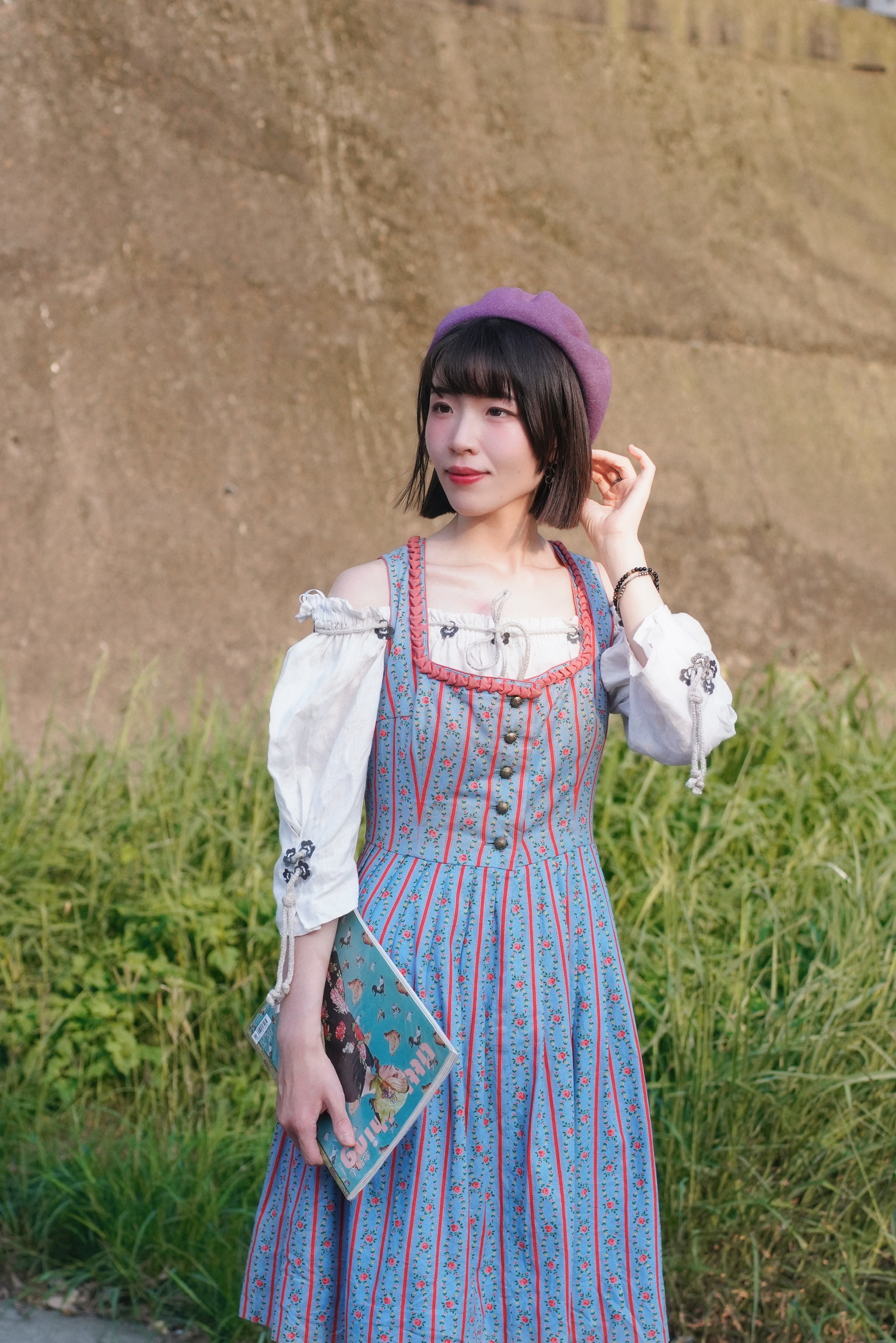 Vintage Dresses/古著紫橘撞色背心洋裝