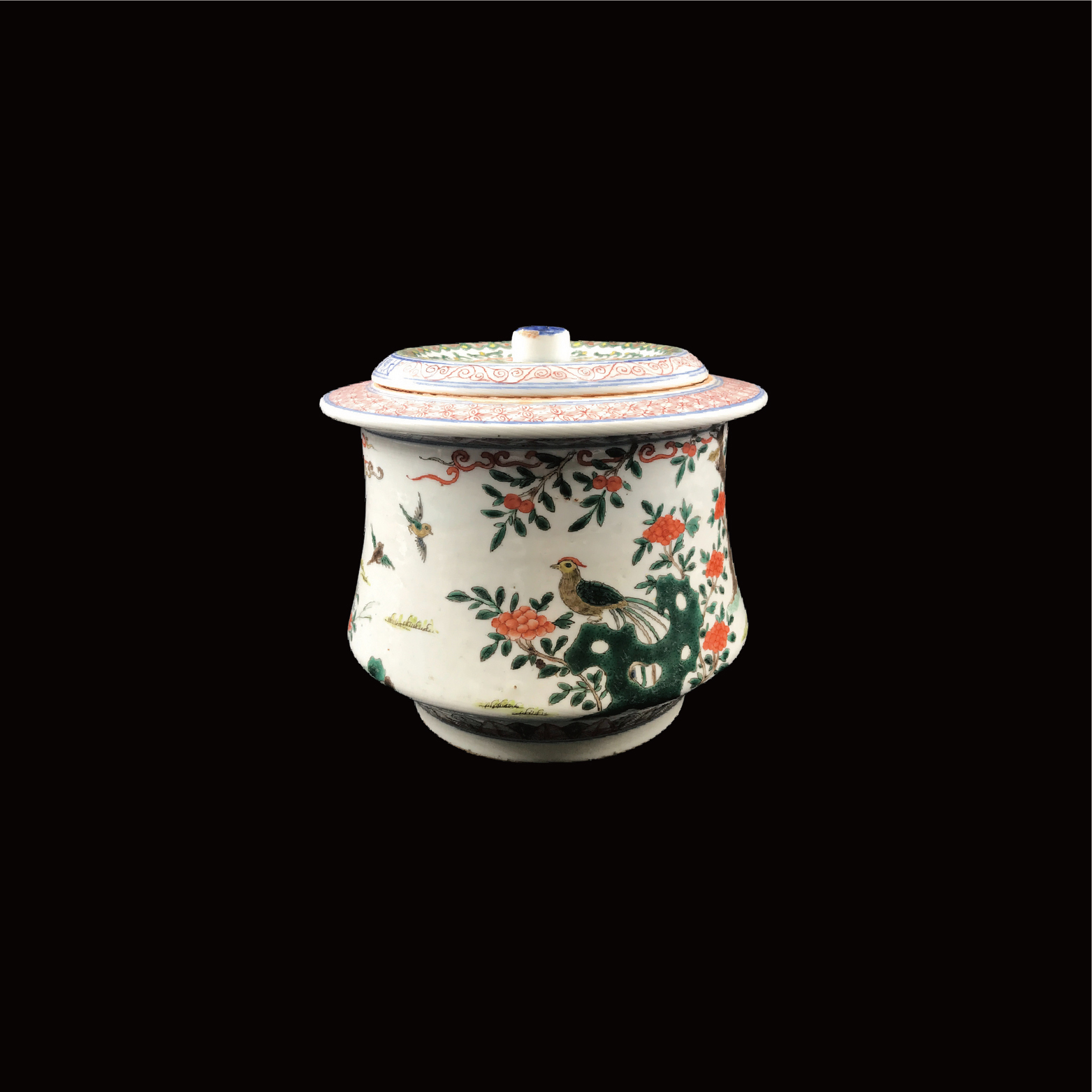 "大明萬曆年製"款 白釉彩繪連蓋罐