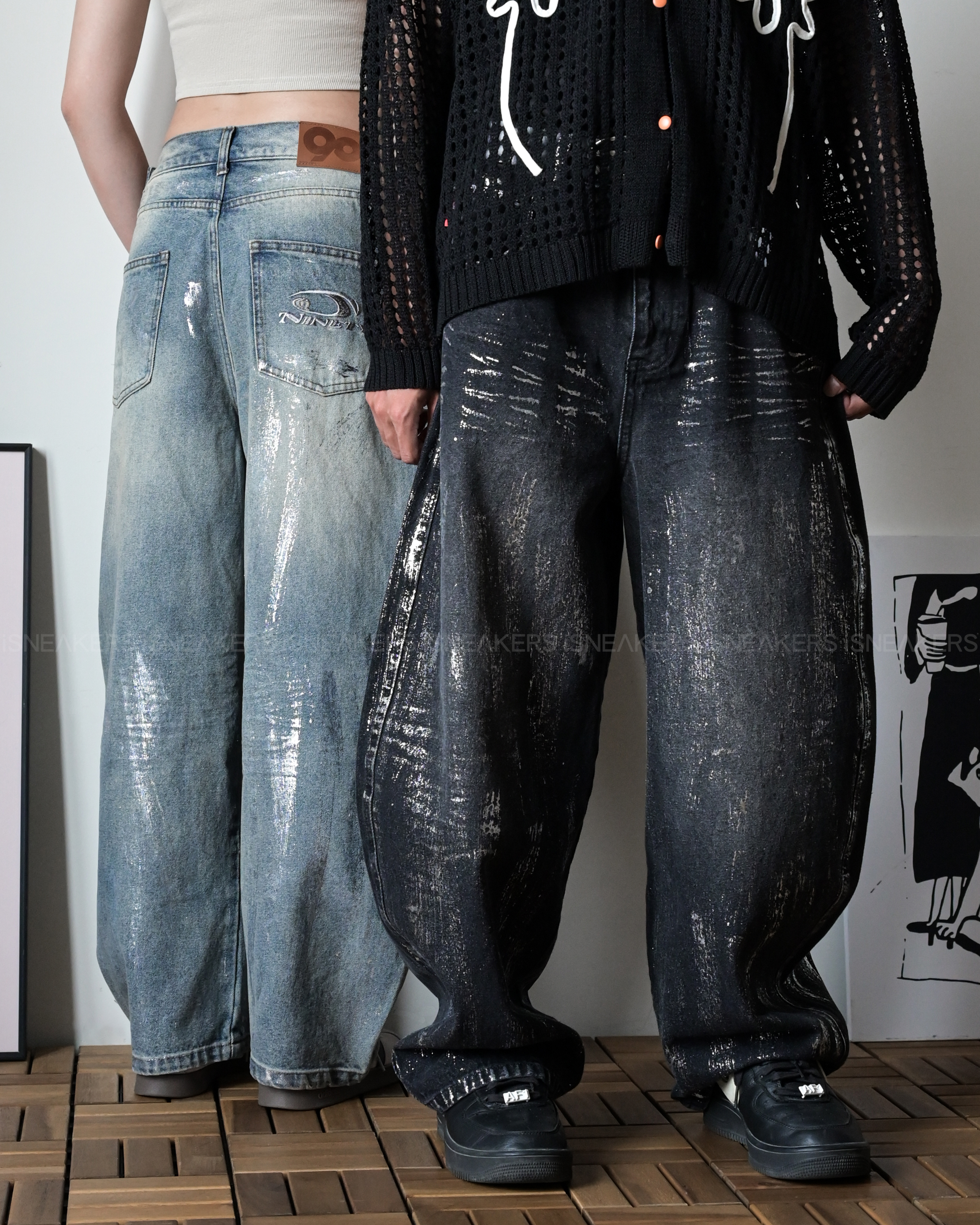 9090 Heisei Logo Shiny Print Jeans