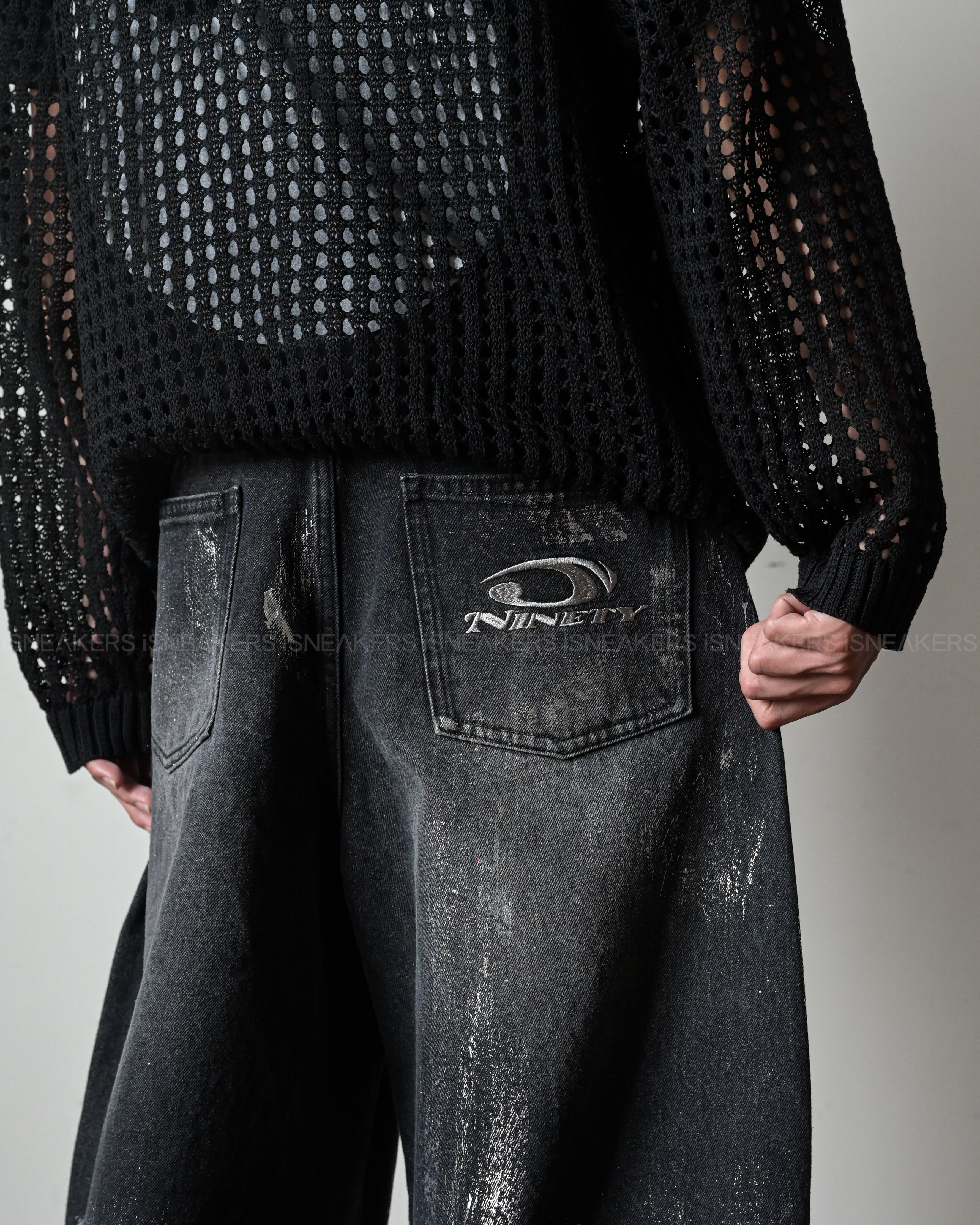 iSNEAKERS｜9090 Heisei Logo Shiny Print Jeans 刷銀丹寧褲黑/藍