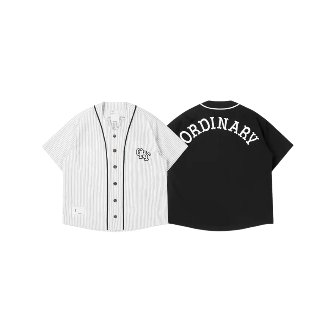 Ordinary 直紋泡泡紗貼布棒球衫 2色