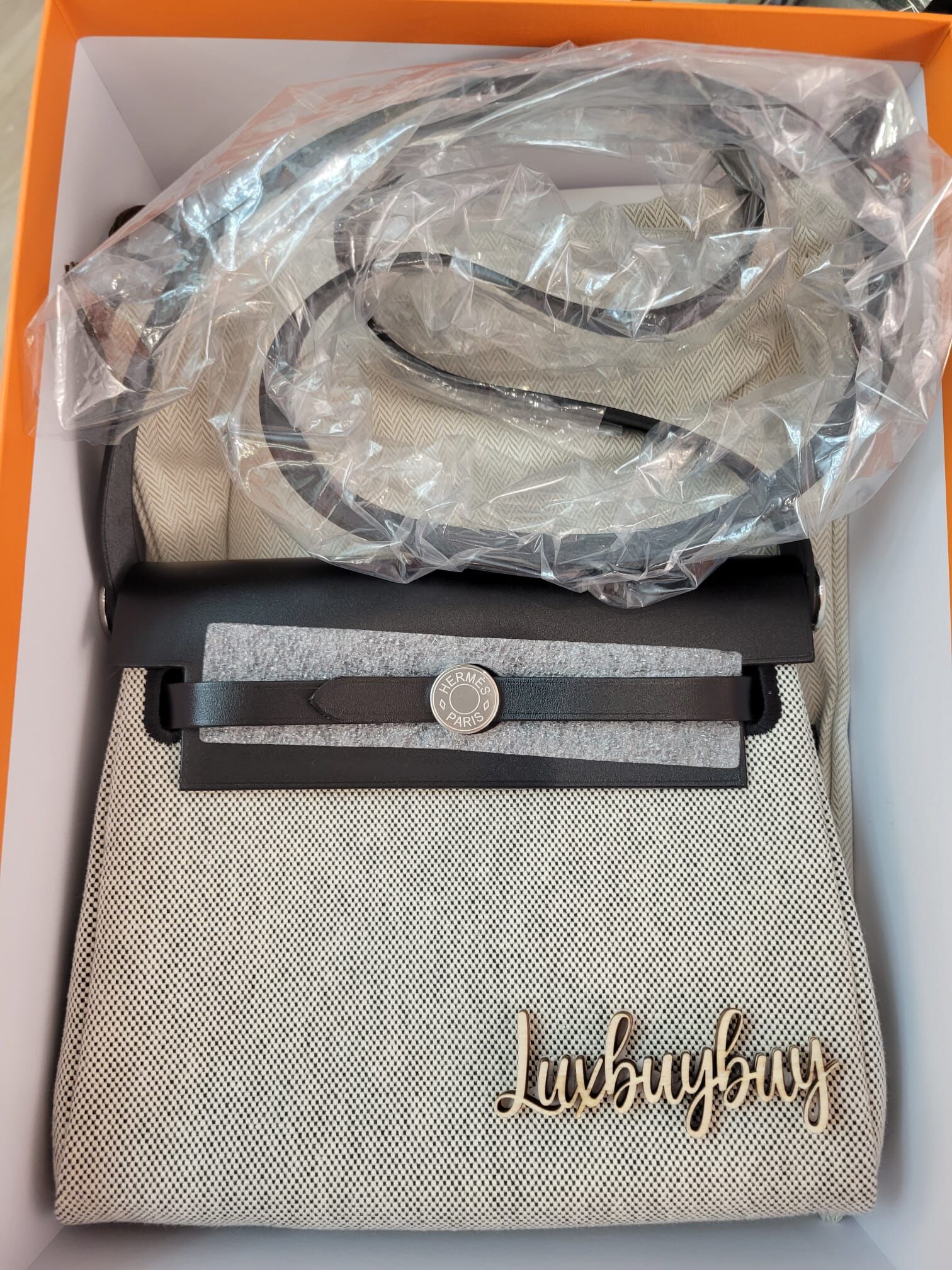 HERMES MINI HERBAG 20 ECRU/NOIR CK 黑白熊貓銀扣